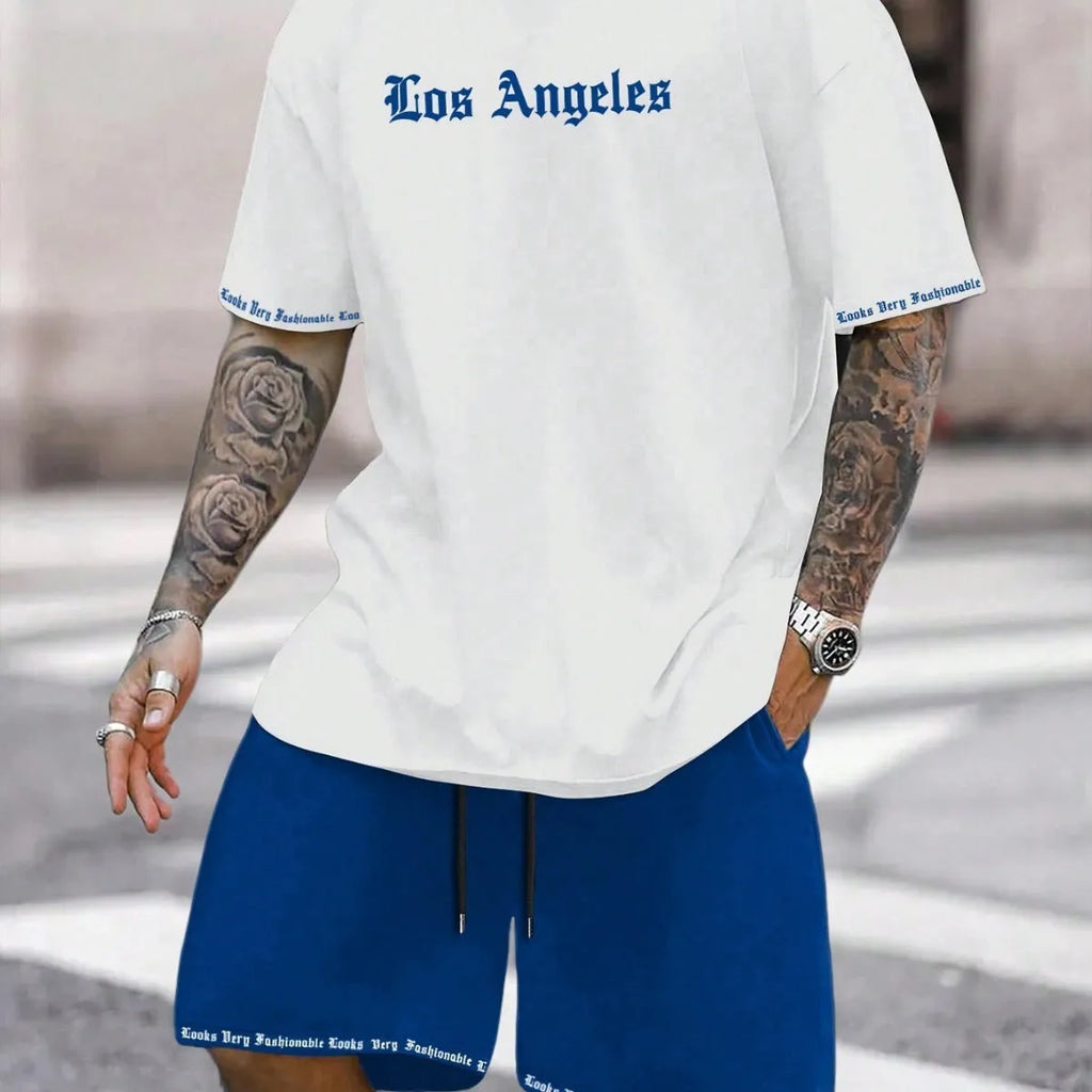 Sports style short-sleeved top and shorts set in quick-drying fabric.