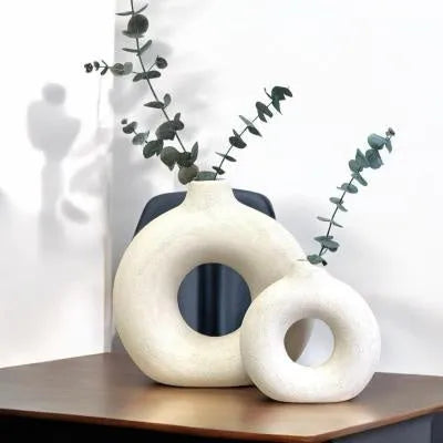 Frosted particle porcelain biscuit vase in neutral colour for floral arrangements