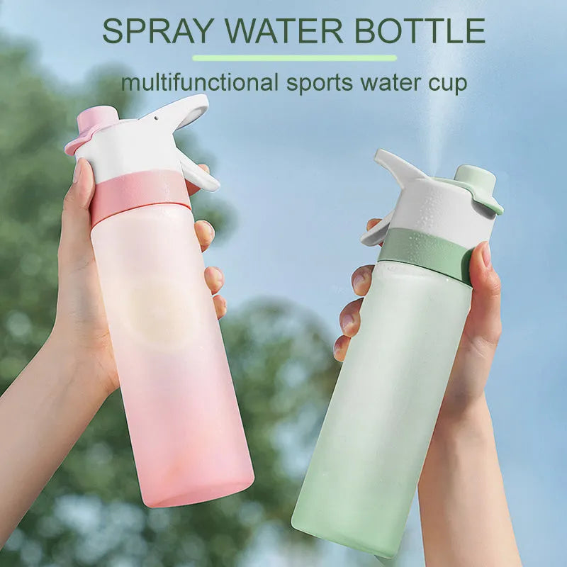 Spray water bottle with handle strap and leakproof lid in multiple colour options