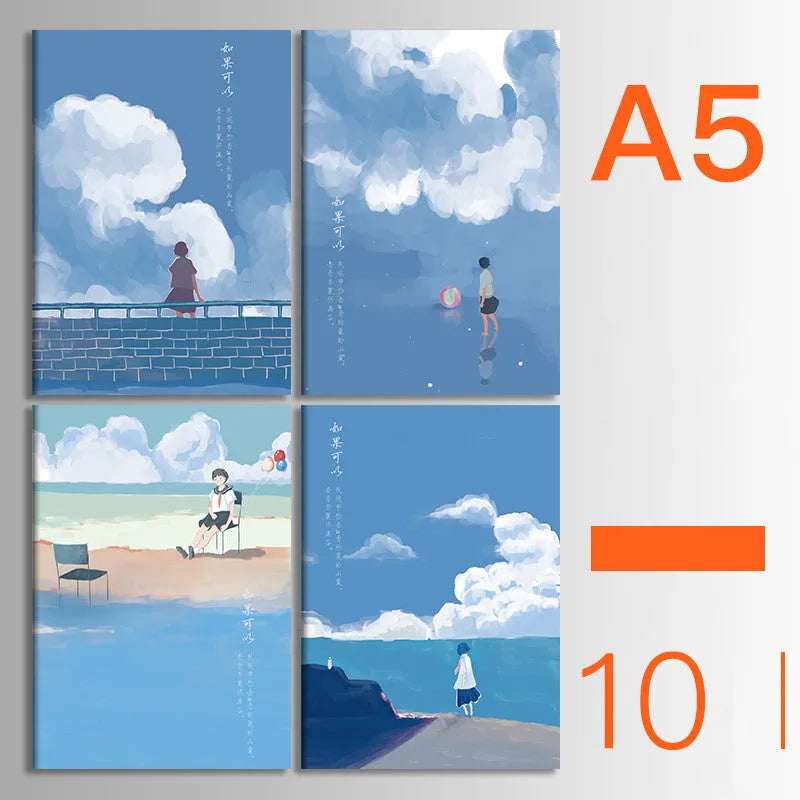 Ten soft cover thread-bound notebooks in A5 and B5 sizes with various designs