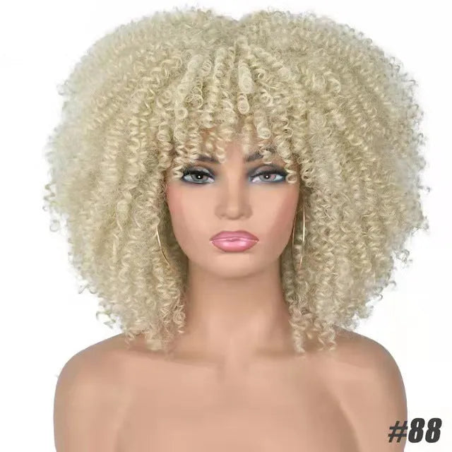 African small curly afro wig headgear in high temperature silk bangs type colour 1B