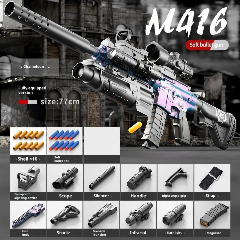 Manual bolt throwing shell soft bullet gun M416 sand colour plastic toy with accessories