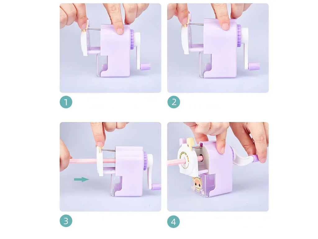 Cartoon pet geometric pencil sharpener in blue green pink purple colours 88mm high