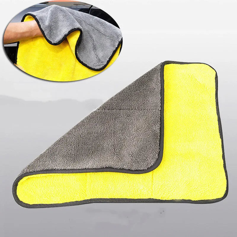 Double-sided velvet thickened car wash towel in coral fleece, available in multiple sizes, for automotive cleaning