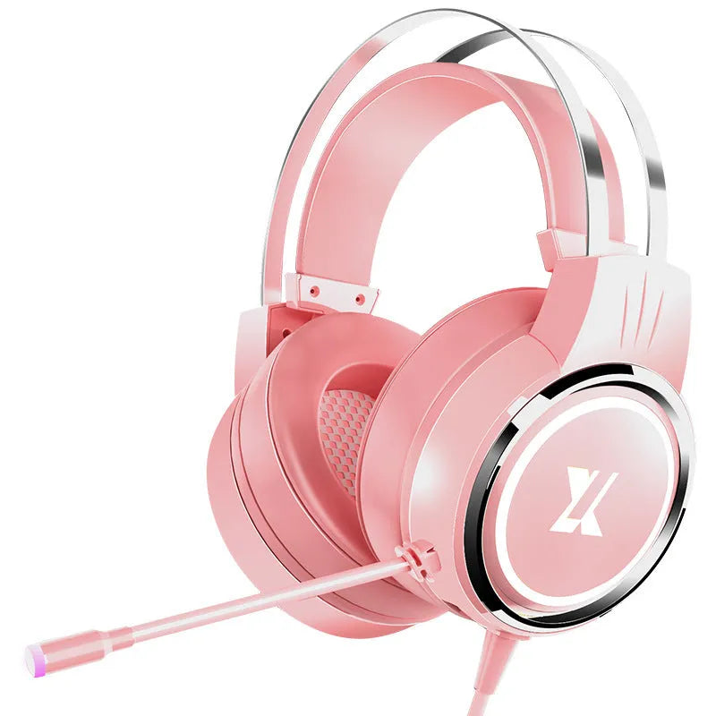 Girl powder-upgraded computer gaming headset wired earphone with protein earmuffs for PC 3.5mm USB