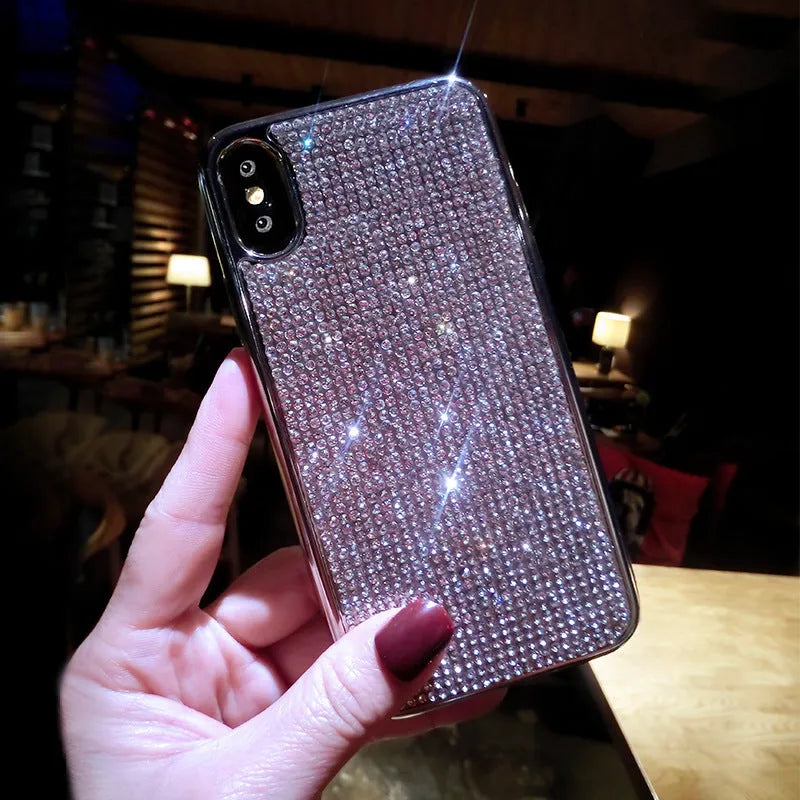 Silver full diamond silicone phone case with crystal rhinestones for iPhone models