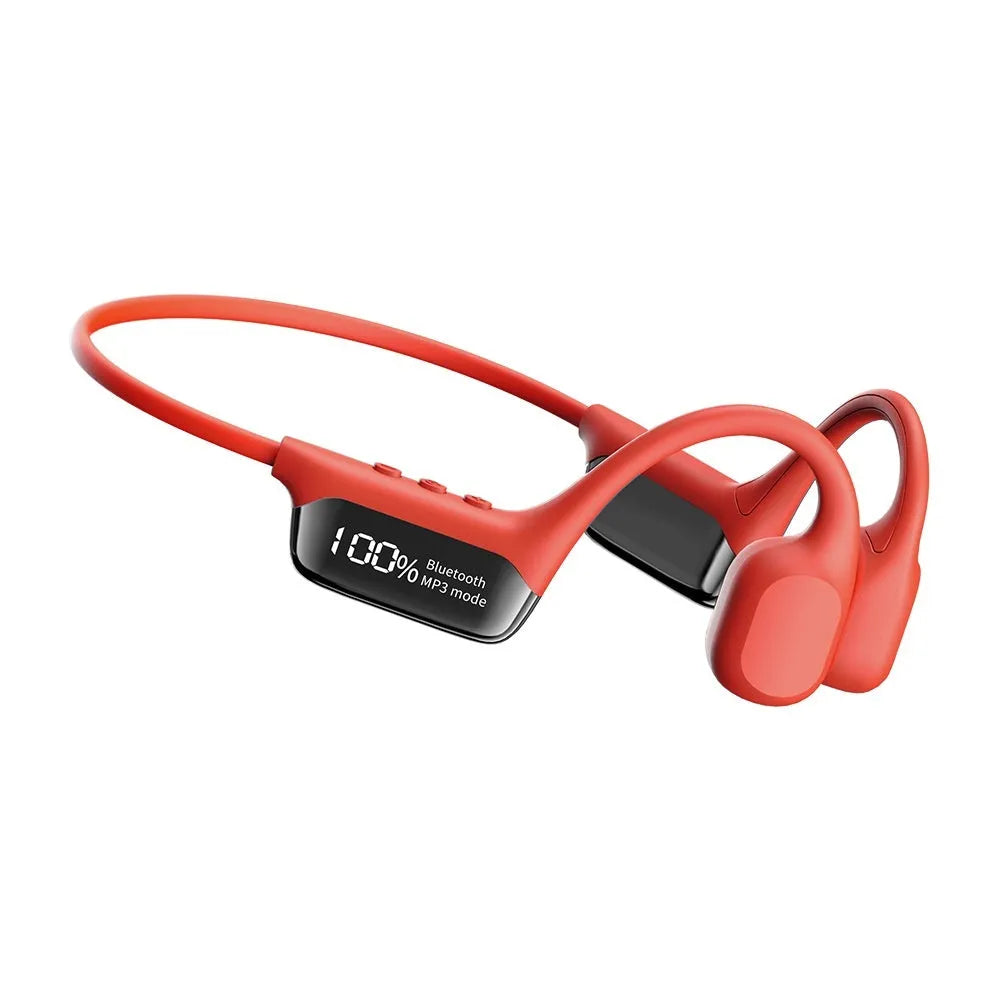 Wireless bone conduction sports headphones in black with PC ABS frame on a gym background