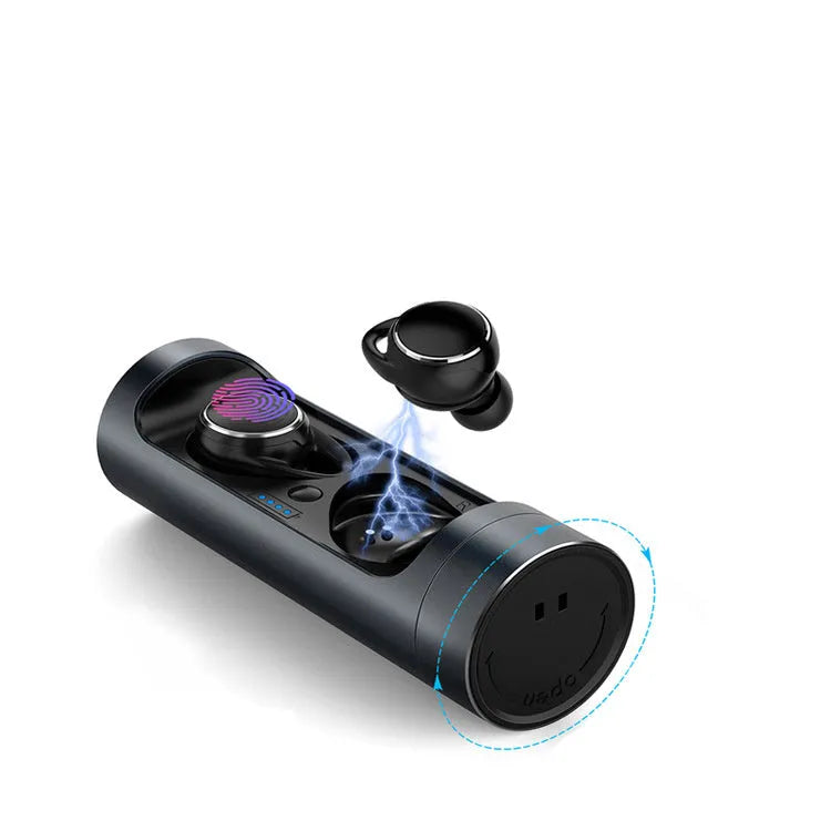 A Bluetooth wireless headset shown in Dark Grey, Red, and Silver colour options on its charging bay