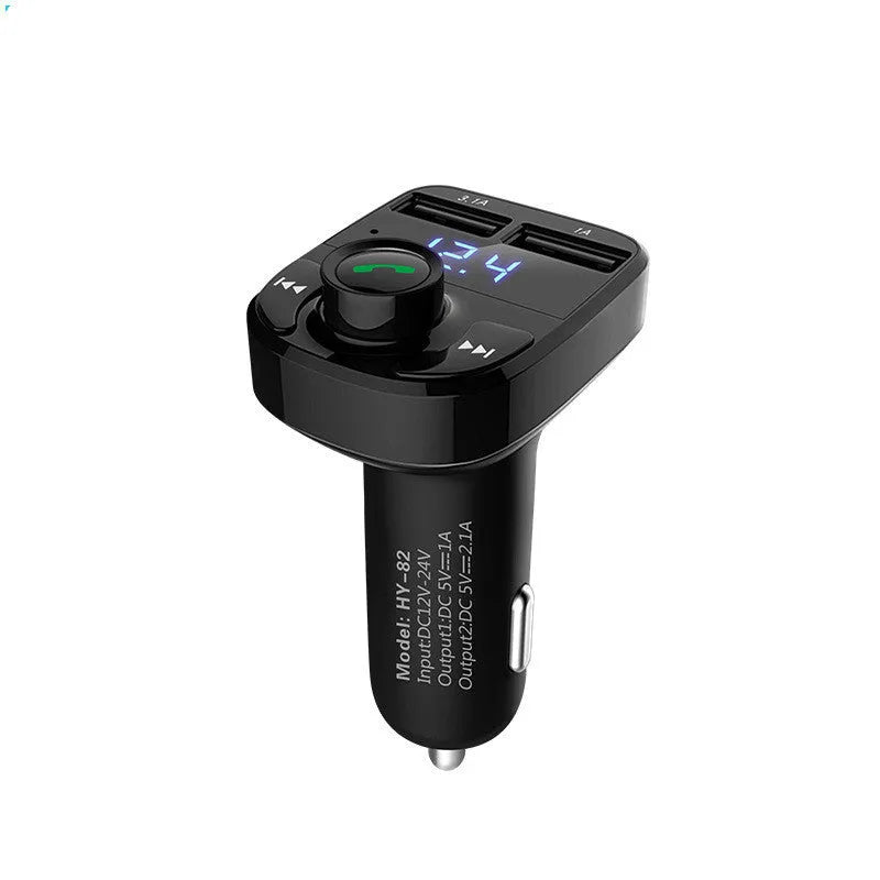 HY82 Car MP3 Bluetooth player unit for cigarette lighter socket with dual USB ports.