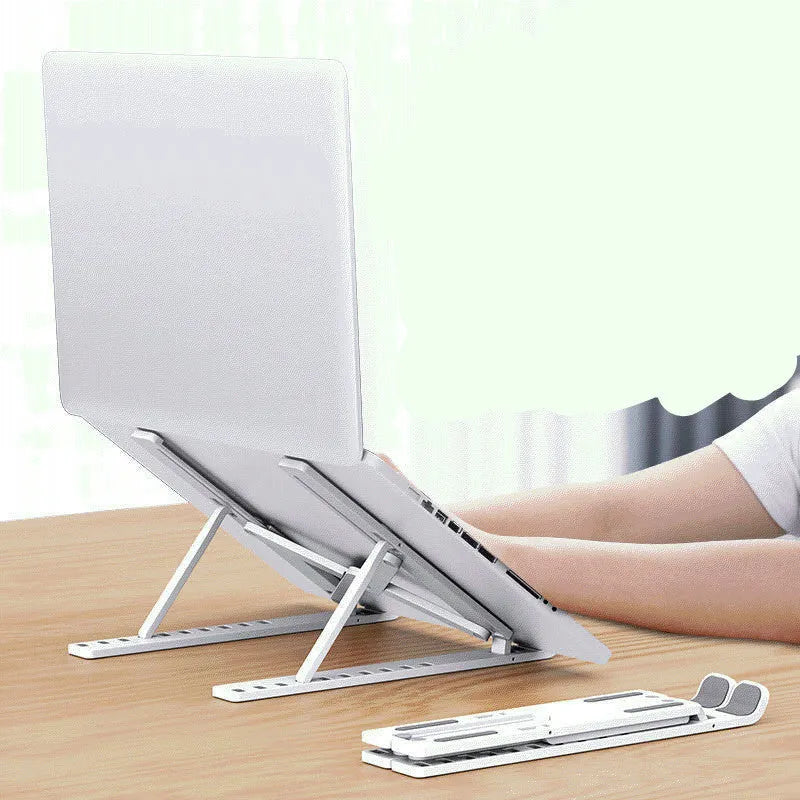 Portable laptop cooling base with adjustable 10-position folding bracket in black or white colour