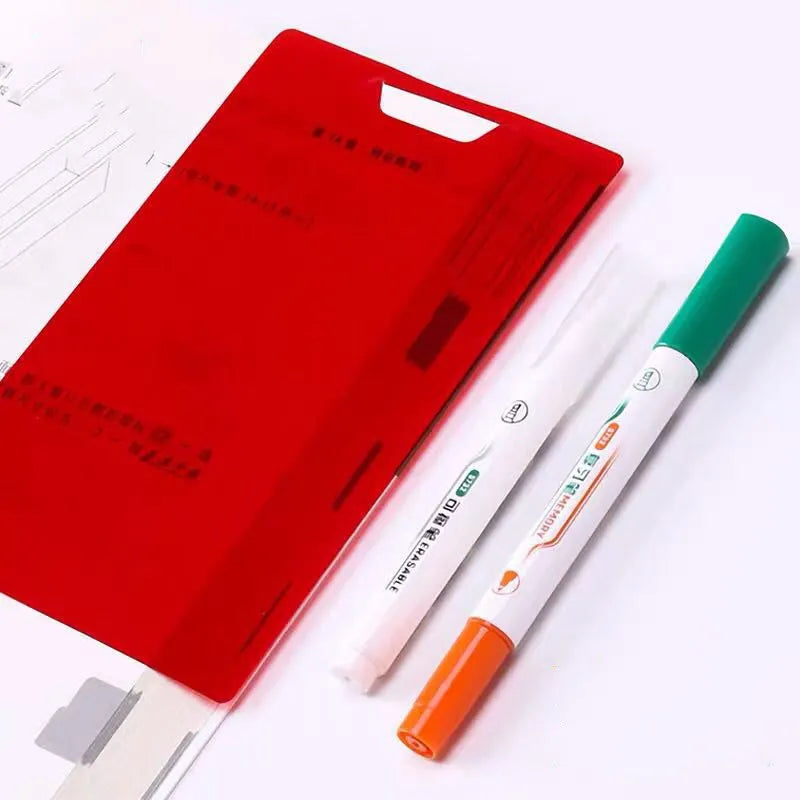 Green erasable highlighter and pen set with eraser in plastic protective case