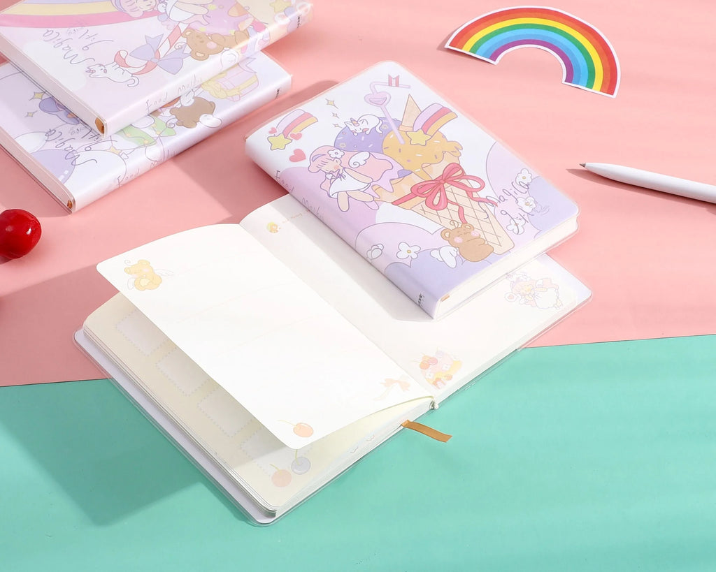 Waterproof plastic sleeve A6 notepad with PU cover and amusement park themed design