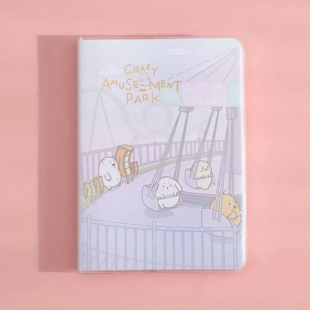 Waterproof plastic sleeve A6 notepad with PU cover and amusement park themed design