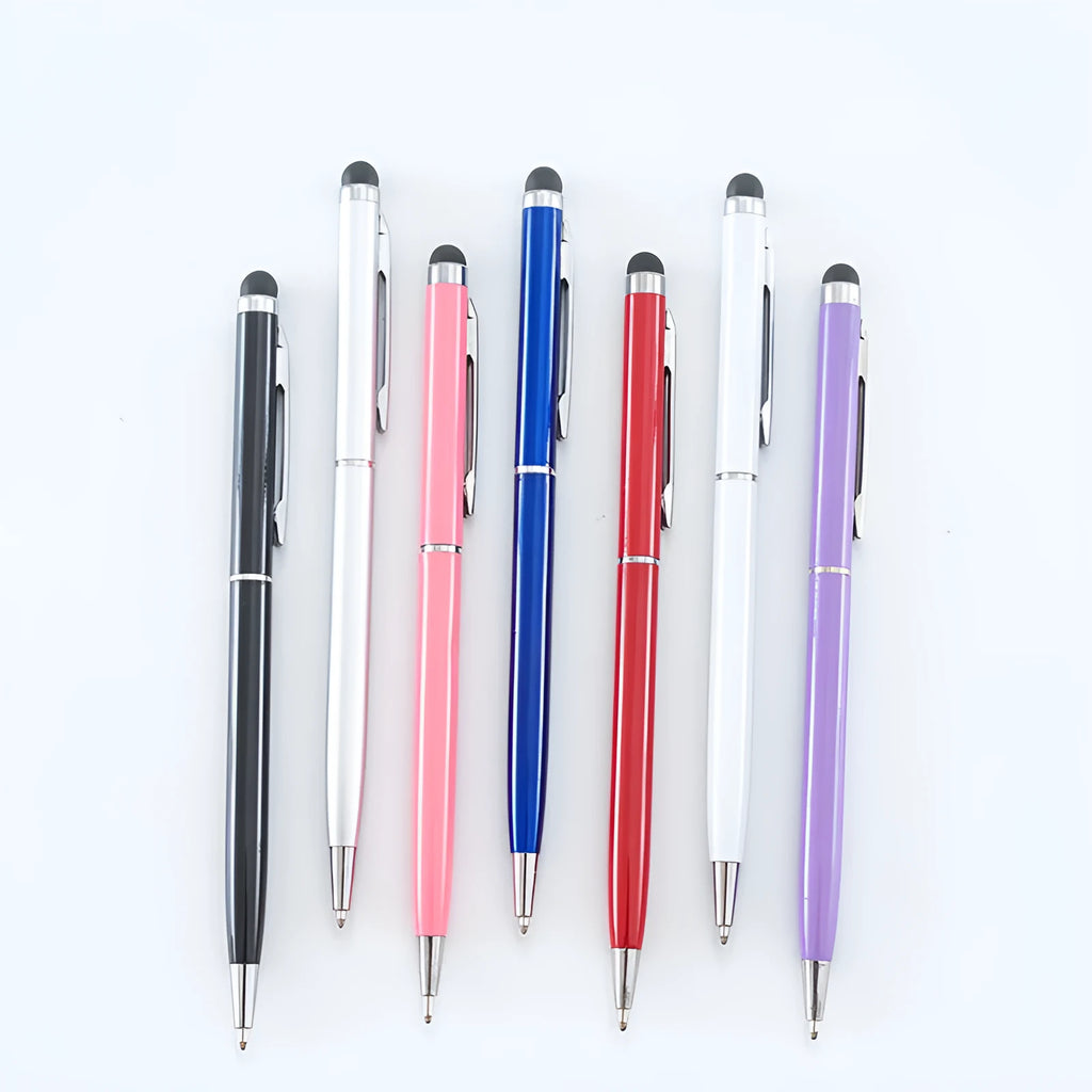 Metal rotating touchscreen signature pen with 0.5mm capacitive stylus tip in seven colour options