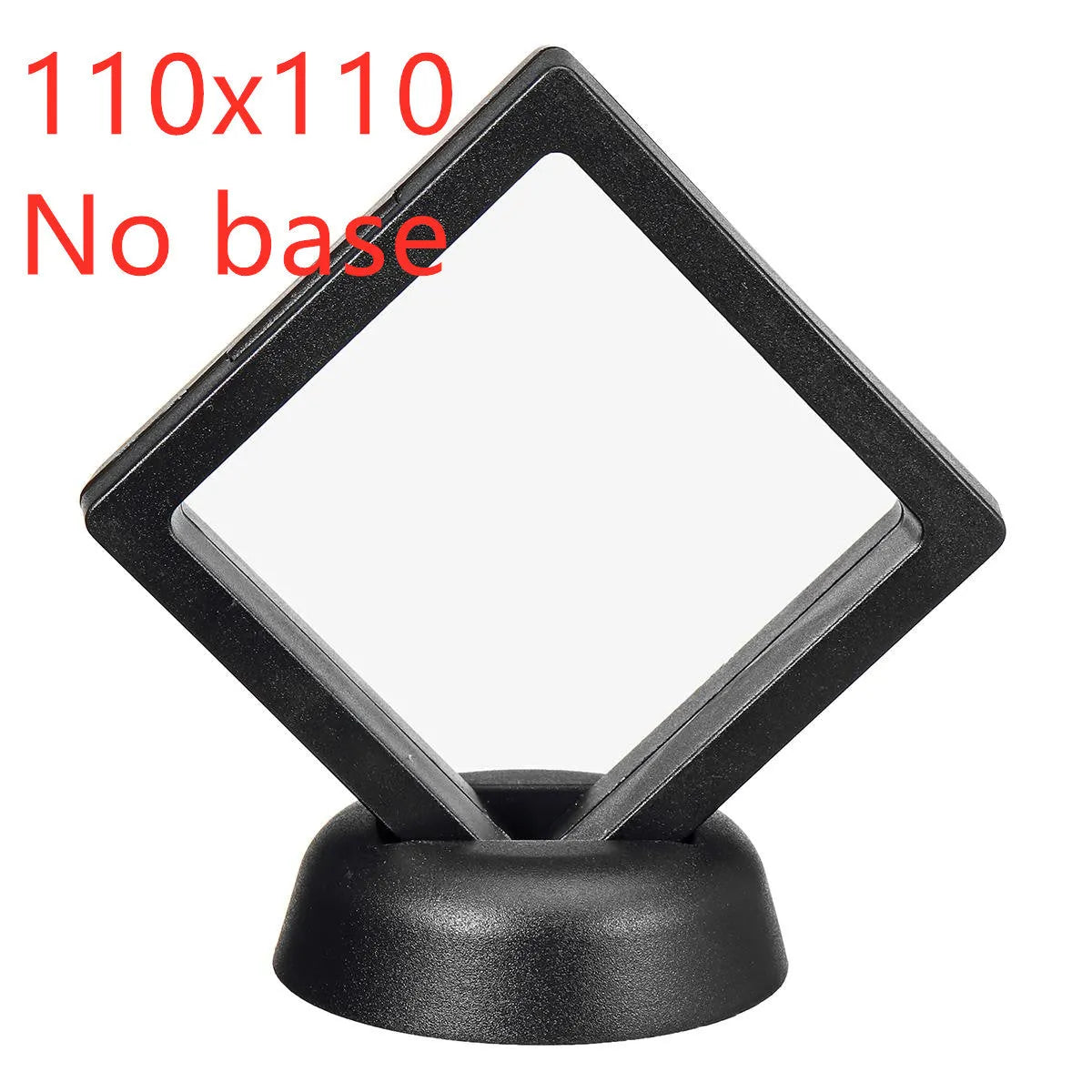 3D floating display box with ABS frame and clear TPU films, shown in black or white, for coins, medals, stamps, and jewellery.