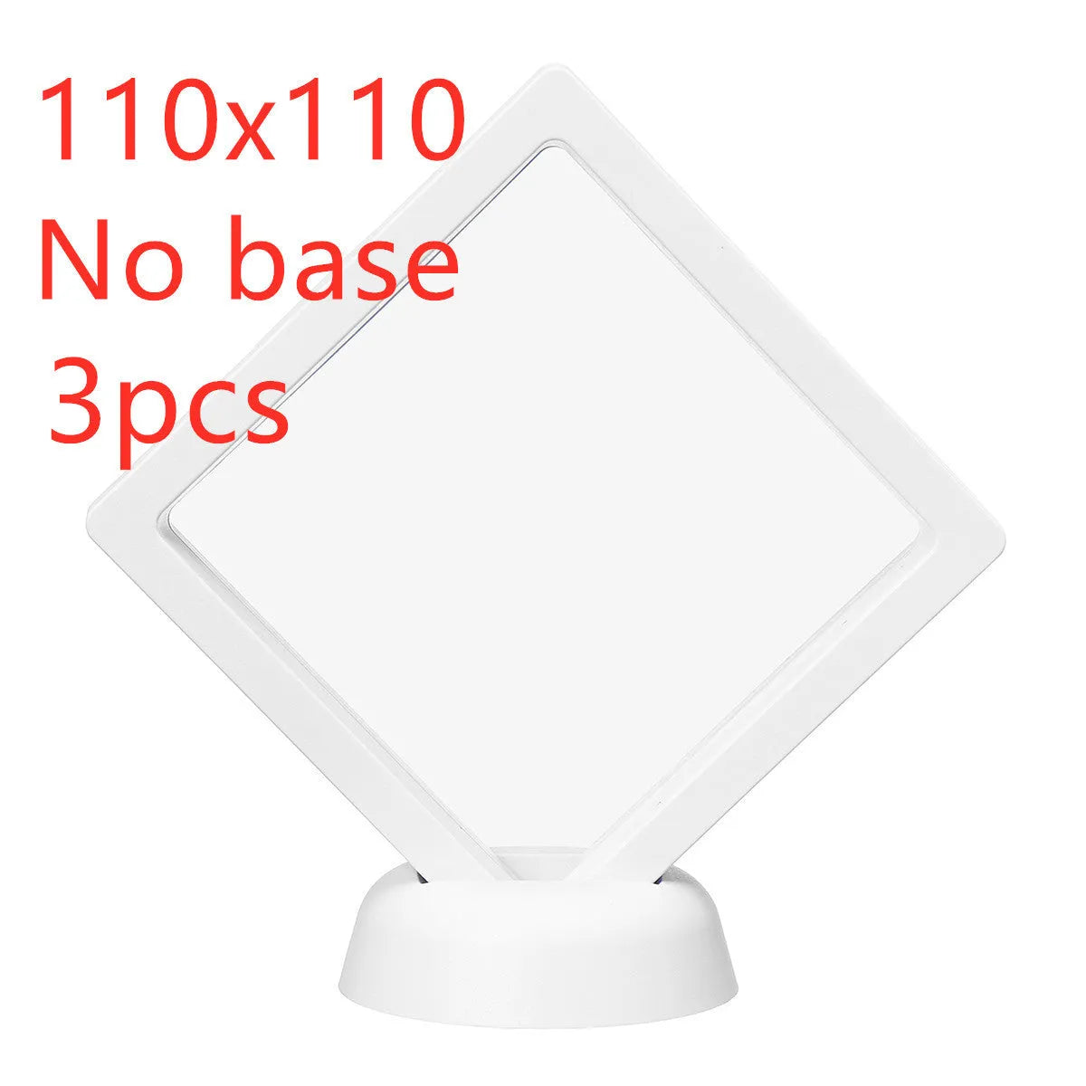 3D floating display box with ABS frame and clear TPU films, shown in black or white, for coins, medals, stamps, and jewellery.
