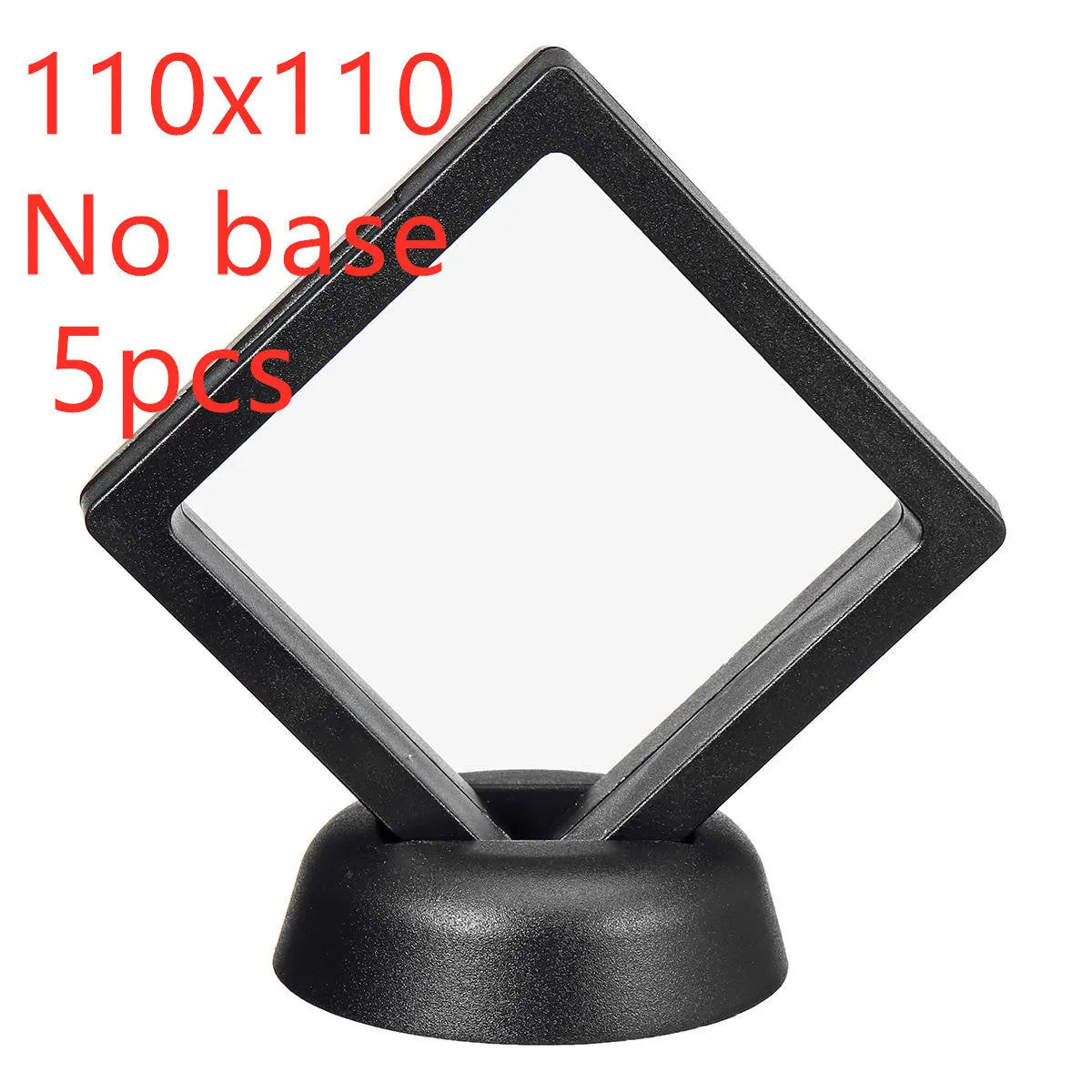 3D floating display box with ABS frame and clear TPU films, shown in black or white, for coins, medals, stamps, and jewellery.