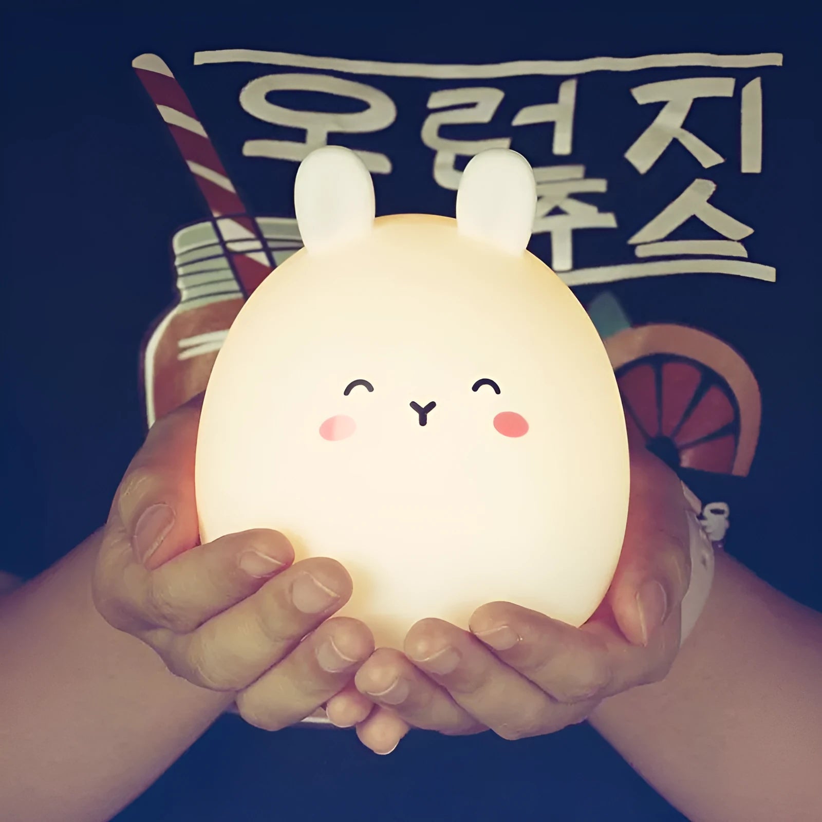 Cute rabbit-shaped silicone night light with LED illumination for children's bedrooms