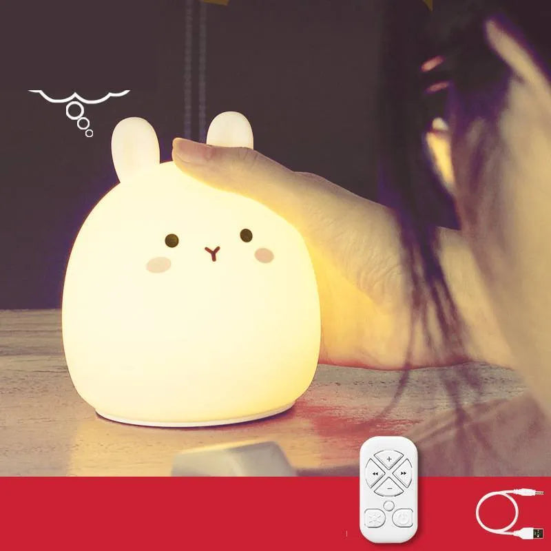 Cute rabbit-shaped silicone night light with LED illumination for children's bedrooms