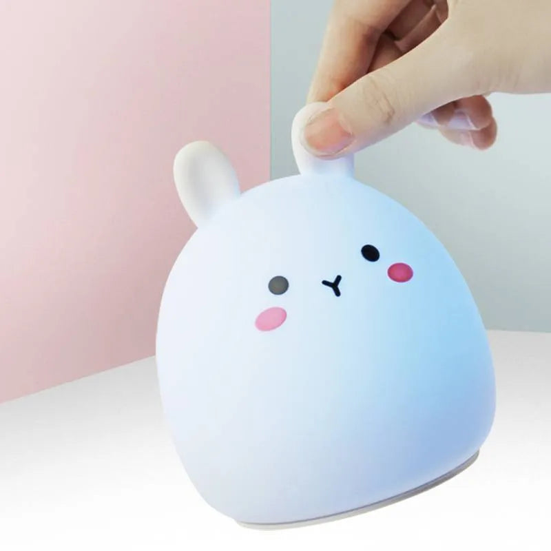 Cute rabbit-shaped silicone night light with LED illumination for children's bedrooms
