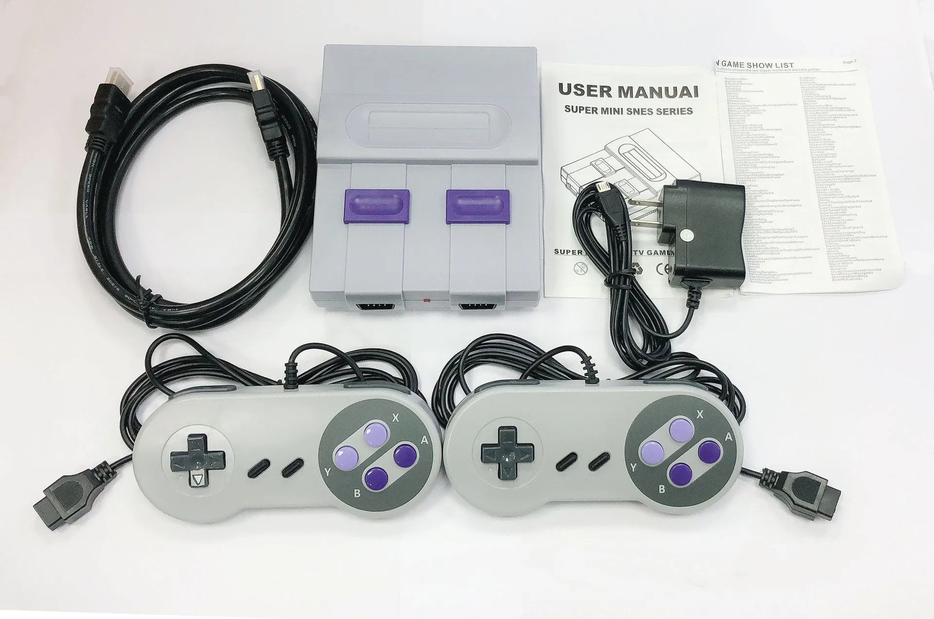 FC Red And White Classic TV Game Console SFC HD 821 in grey with controller and power adapter