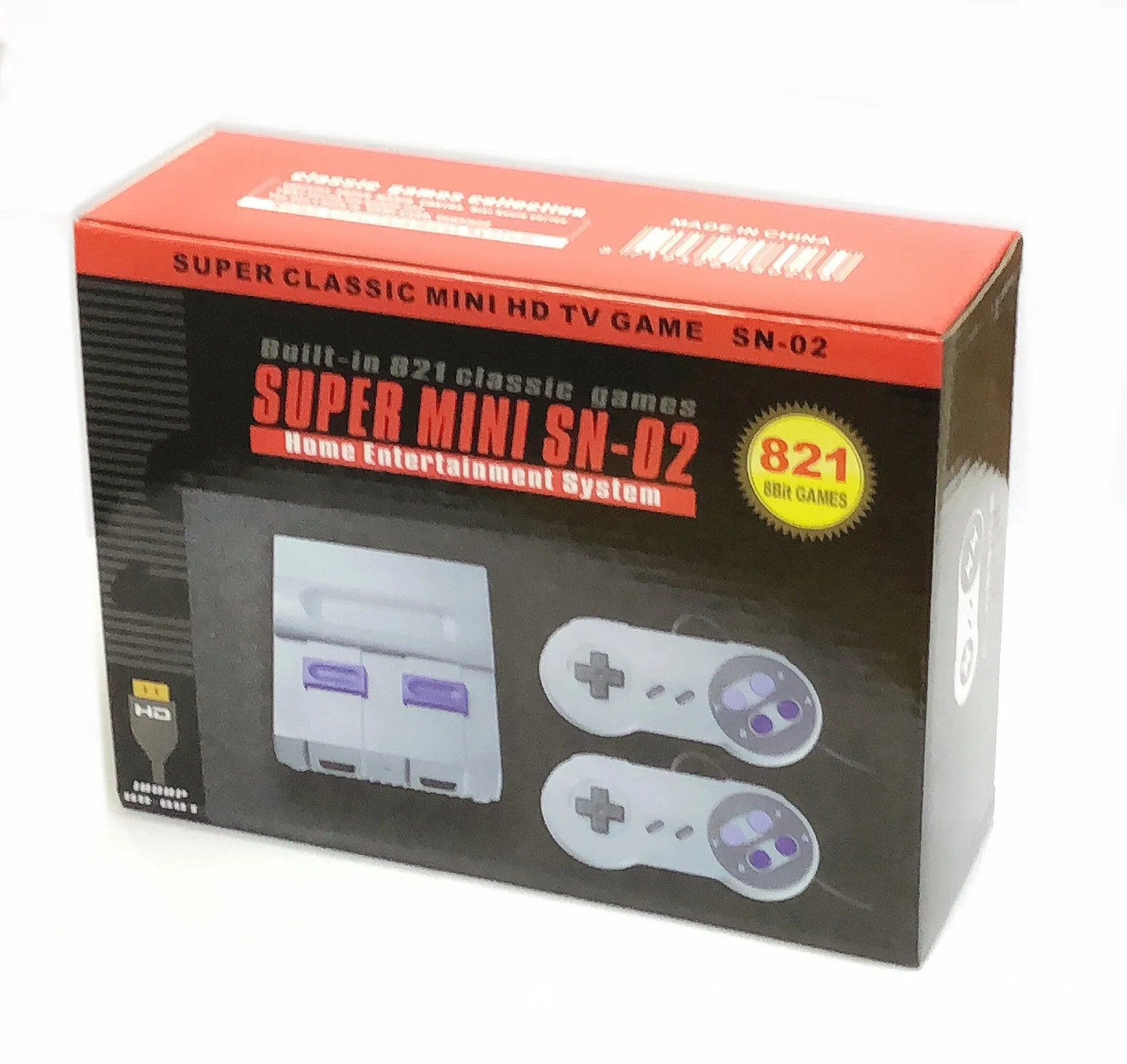 FC Red And White Classic TV Game Console SFC HD 821 in grey with controller and power adapter