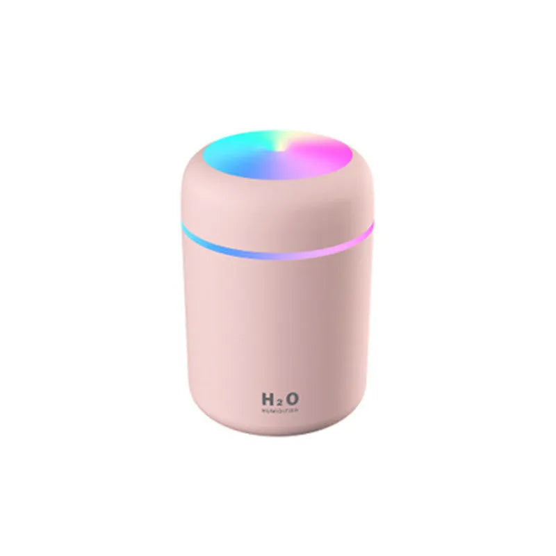 Pink, white or navy blue car humidifier with USB cable and colourful LED lights