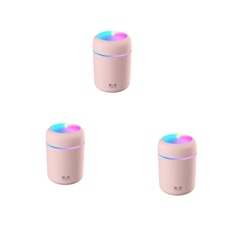 Pink, white or navy blue car humidifier with USB cable and colourful LED lights