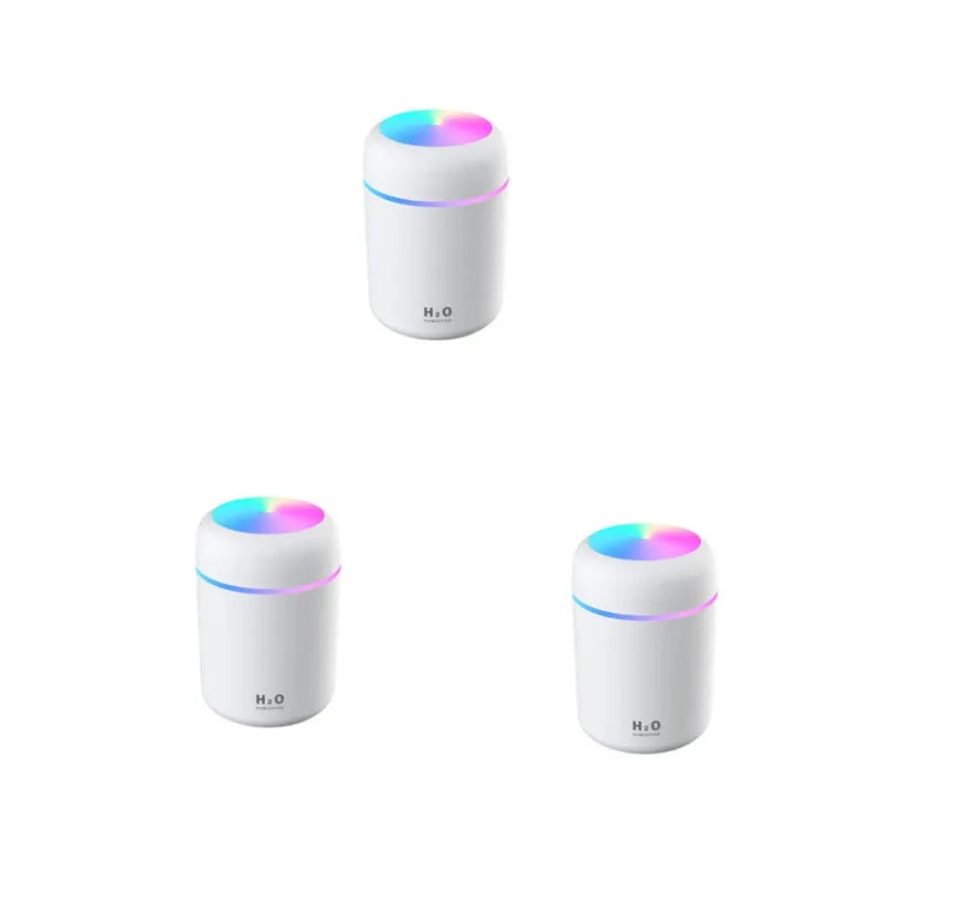 Pink, white or navy blue car humidifier with USB cable and colourful LED lights