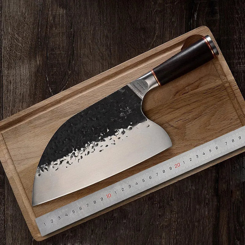 Stainless steel kitchen chef knife with ebony wood handle for cutting meat and bones