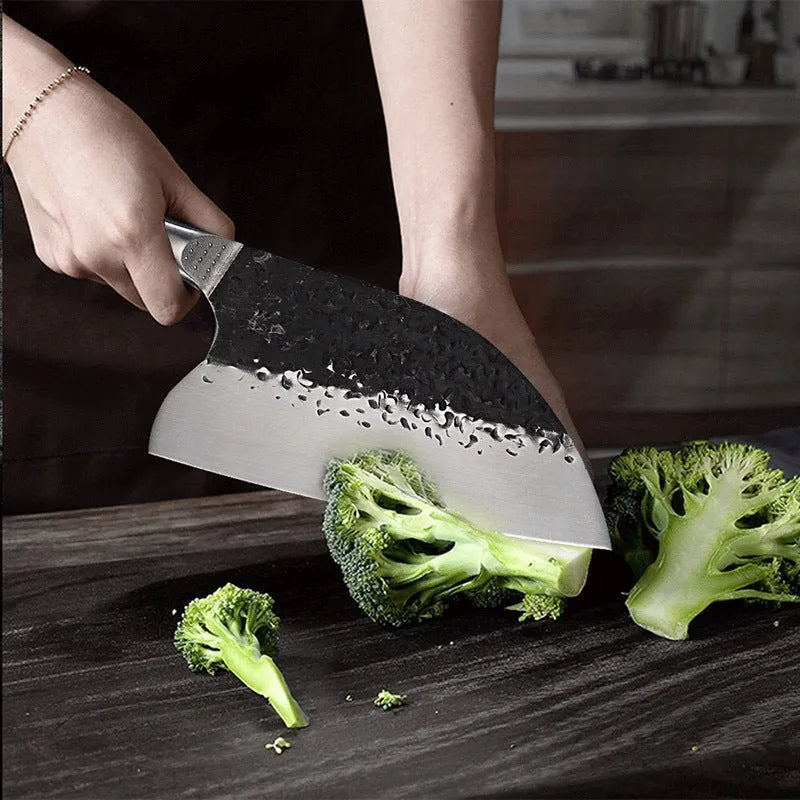 Stainless steel kitchen chef knife with ebony wood handle for cutting meat and bones