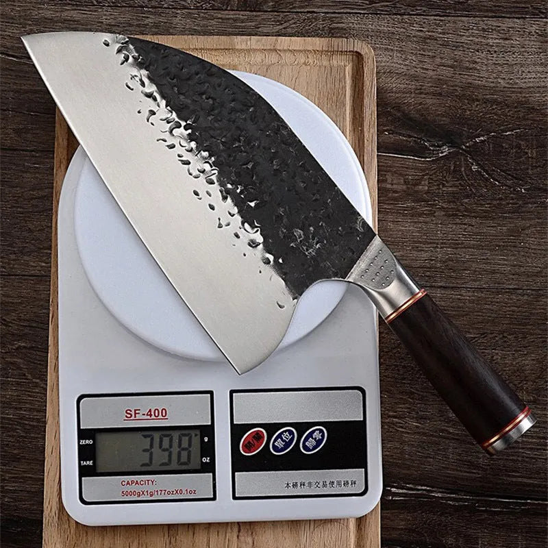 Stainless steel kitchen chef knife with ebony wood handle for cutting meat and bones