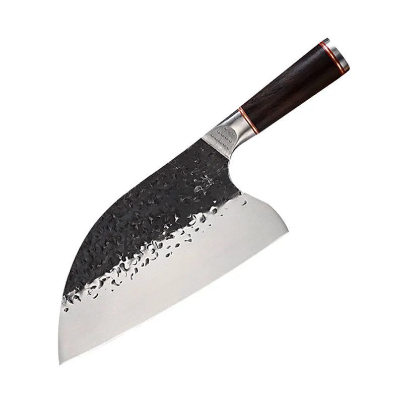 Stainless steel kitchen chef knife with ebony wood handle for cutting meat and bones