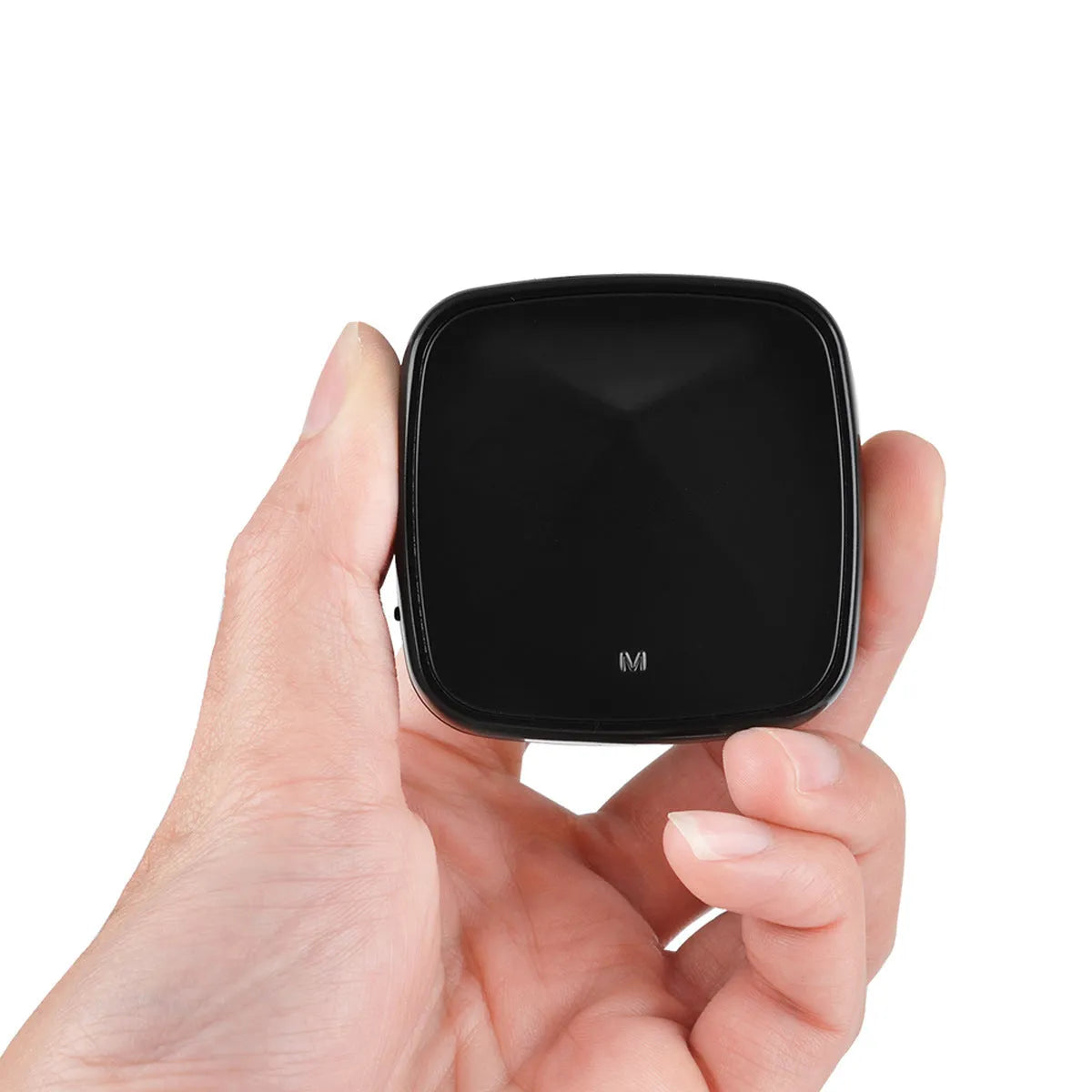 Black Bluetooth 5.0 audio adapter with optical and AUX ports for wireless audio connection