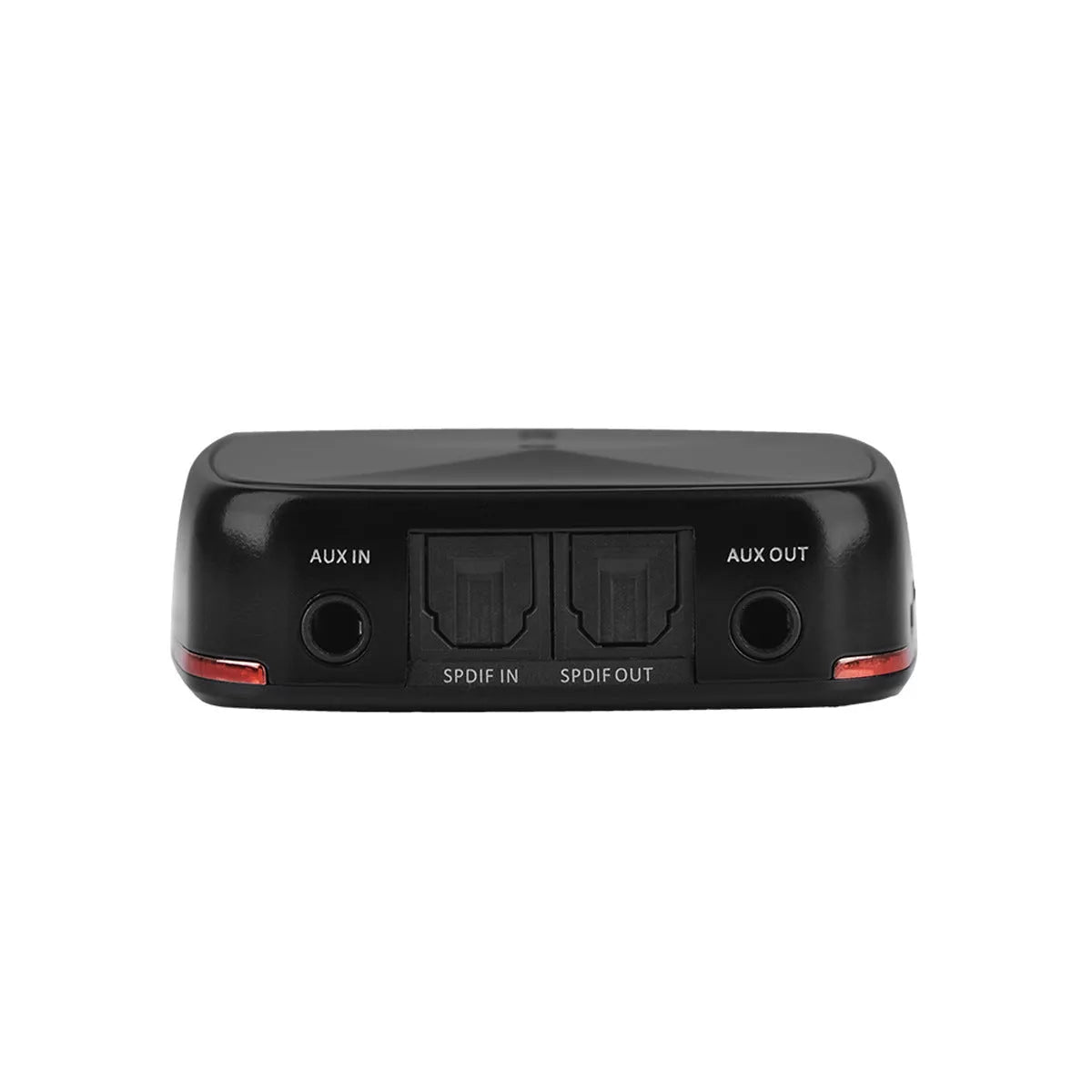 Black Bluetooth 5.0 audio adapter with optical and AUX ports for wireless audio connection