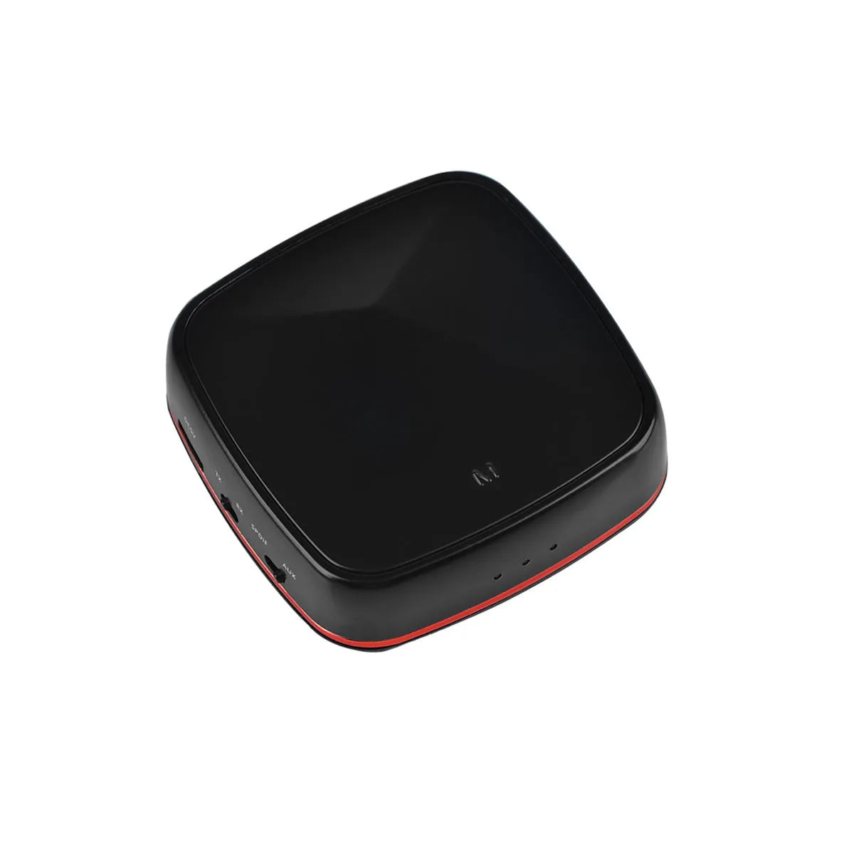 Black Bluetooth 5.0 audio adapter with optical and AUX ports for wireless audio connection