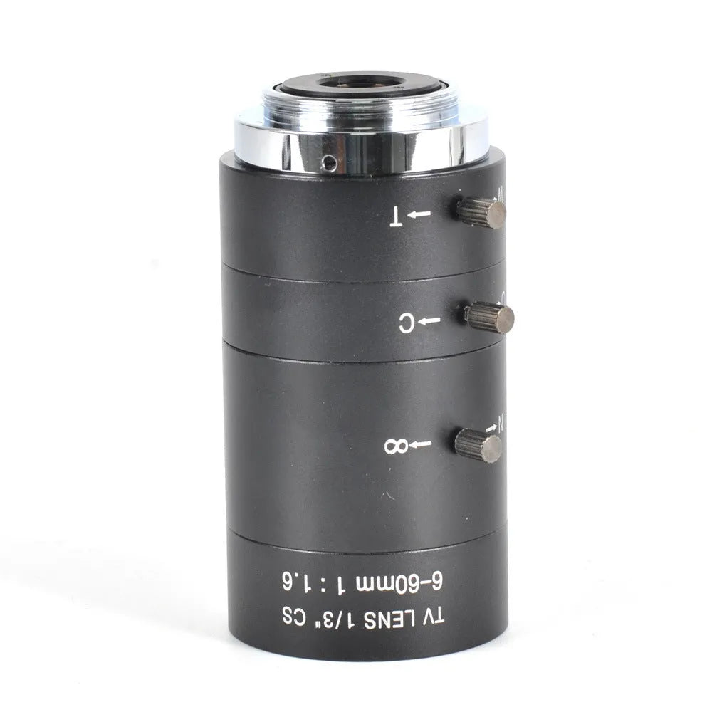 Black manual aperture 6-60mm varifocal camera lens with CS mount