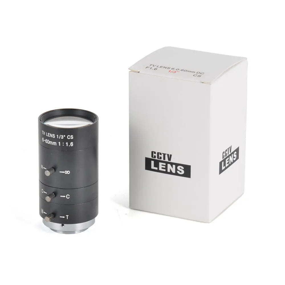 Black manual aperture 6-60mm varifocal camera lens with CS mount