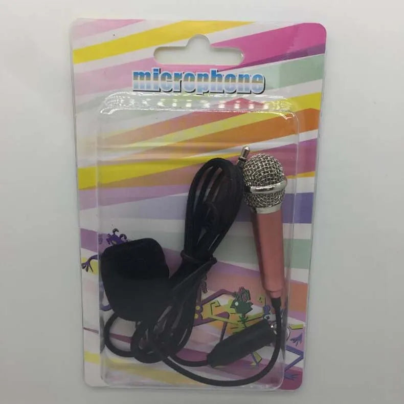 T3 mini wired condenser karaoke microphone in silver with a 3.5mm jack for mobile phones.