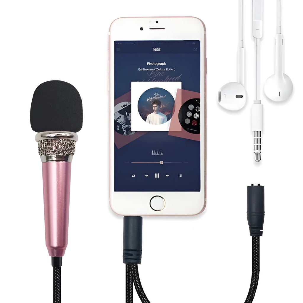 T3 mini wired condenser karaoke microphone in silver with a 3.5mm jack for mobile phones.