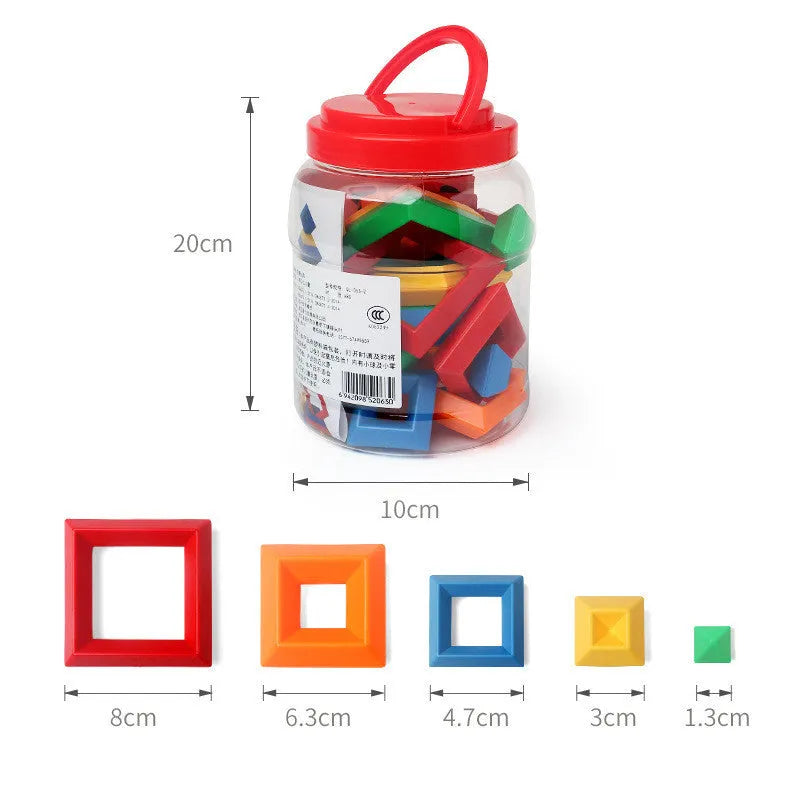 Rainbow coloured tower building blocks for shape recognition educational toy