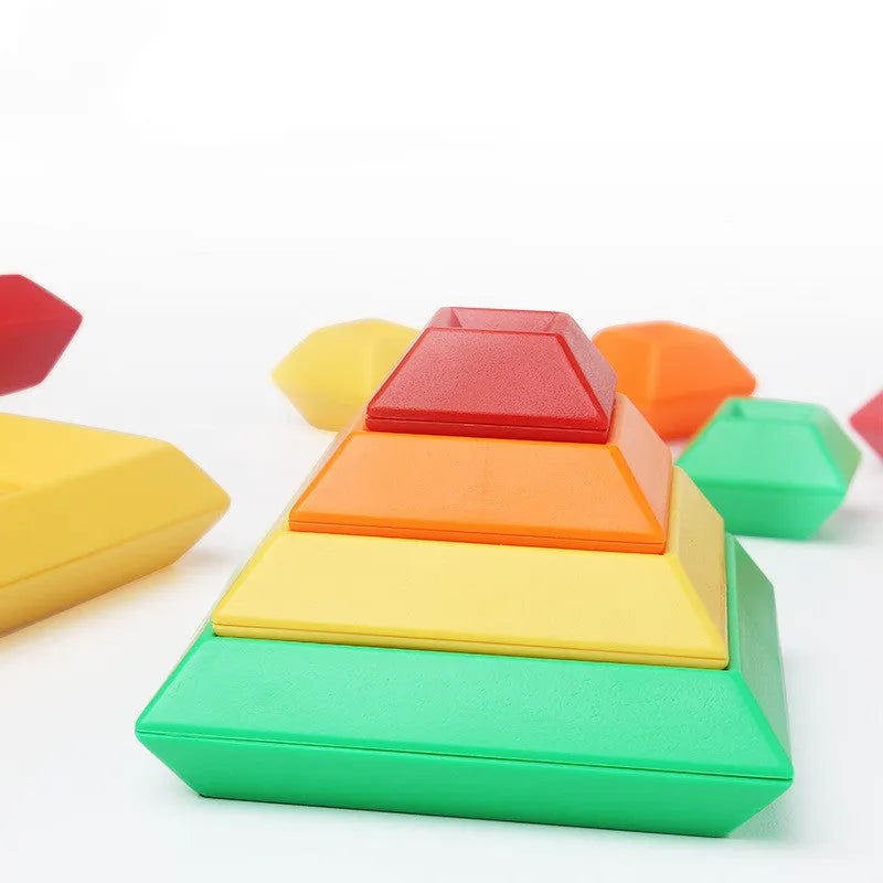 Rainbow coloured tower building blocks for shape recognition educational toy