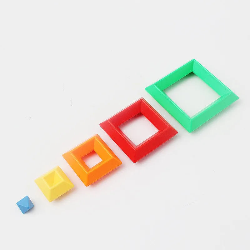 Rainbow coloured tower building blocks for shape recognition educational toy