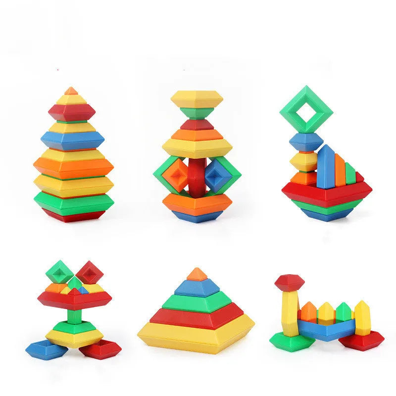 Rainbow coloured tower building blocks for shape recognition educational toy