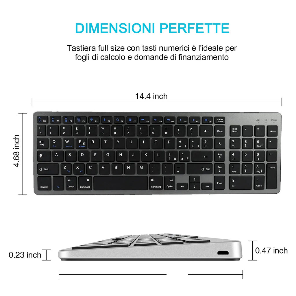 Universal rechargeable Bluetooth keyboard for tablets and mobile phones in white colour