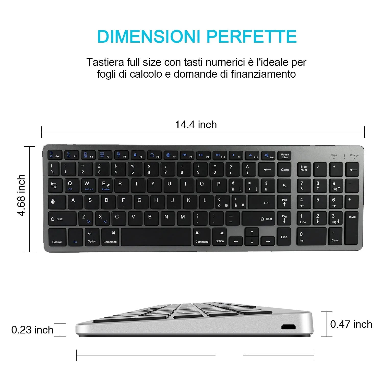 Universal rechargeable Bluetooth keyboard for tablets and mobile phones in white colour