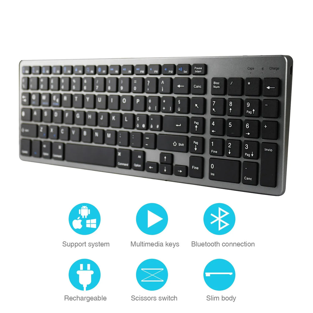 Universal rechargeable Bluetooth keyboard for tablets and mobile phones in white colour