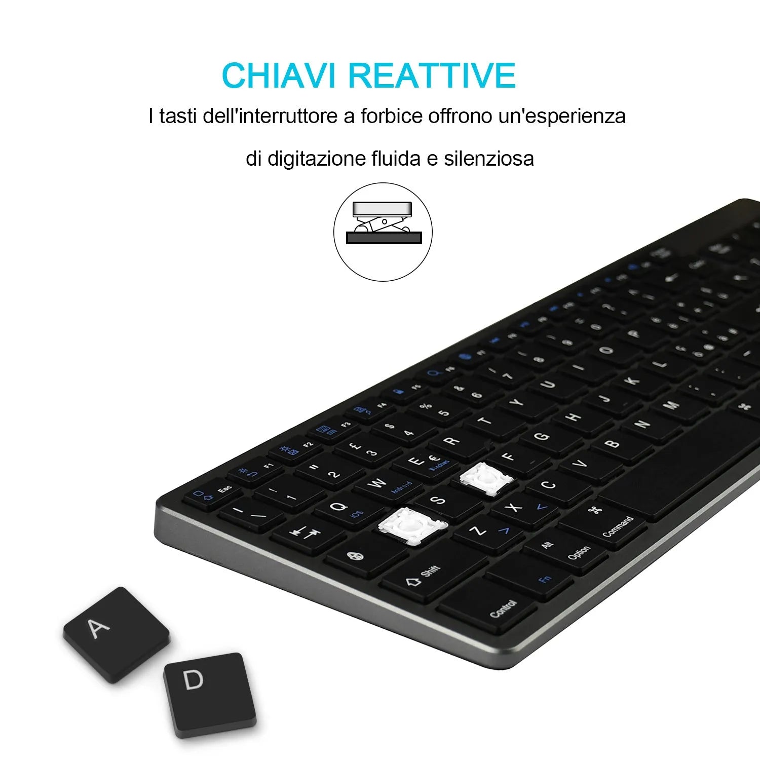 Universal rechargeable Bluetooth keyboard for tablets and mobile phones in white colour