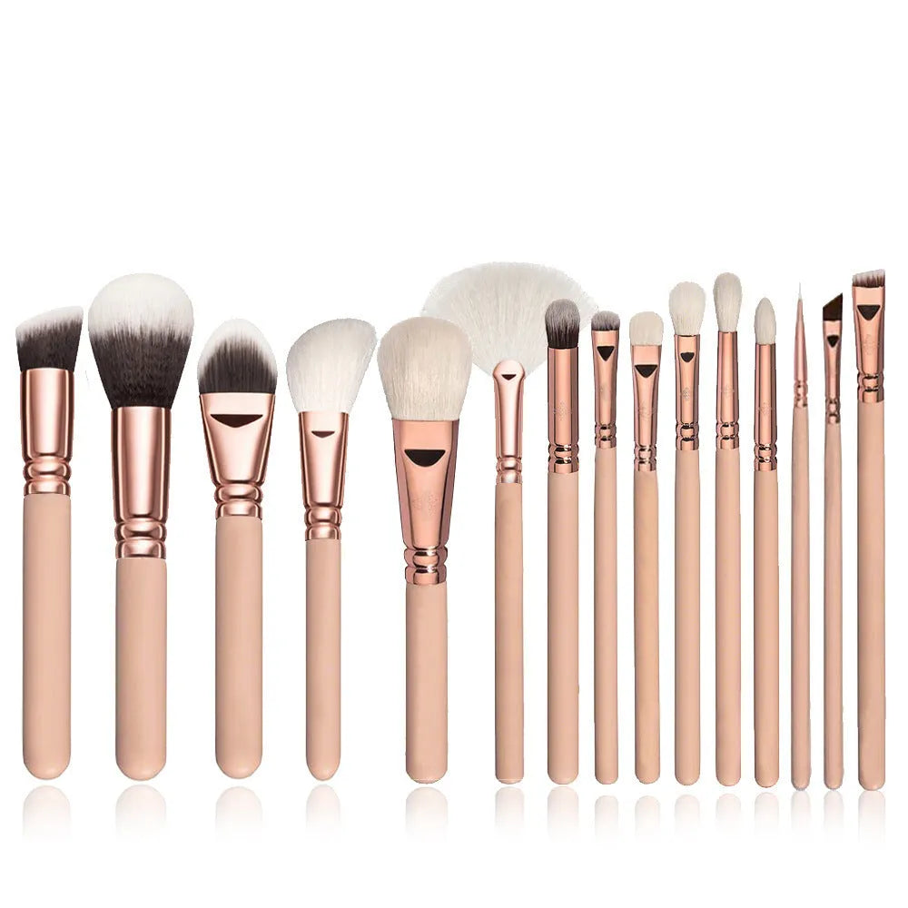 15-piece makeup brush set with corrugated silk nylon wool bristles, wooden handle, in black colour option