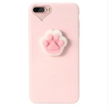 Soft pink TPU silicone iPhone case with a raised 3D cartoon cat design on the back.